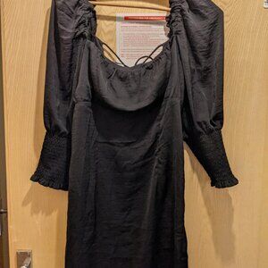 H&M Black Puff Sleeve Smocked Midi Dress – Square Neck XL